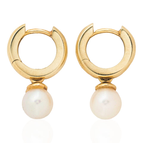 Vintage Pearl Drop Hoop Huggie Earrings