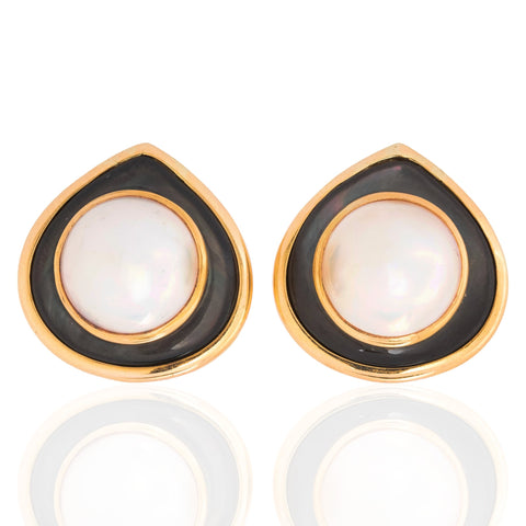 Vintage Pearl & Onyx Earrings, by Marina B