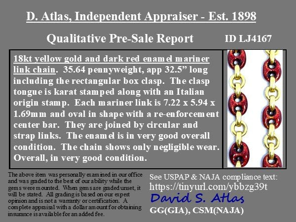ed Enamel Mariner Link Necklace | Vintage / Estate, Solid 18k Gold/Appraisal report