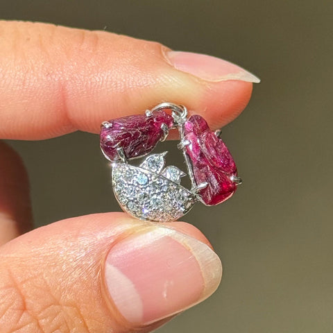 Vintage Ruby & Diamond Birds in a Nest Charm