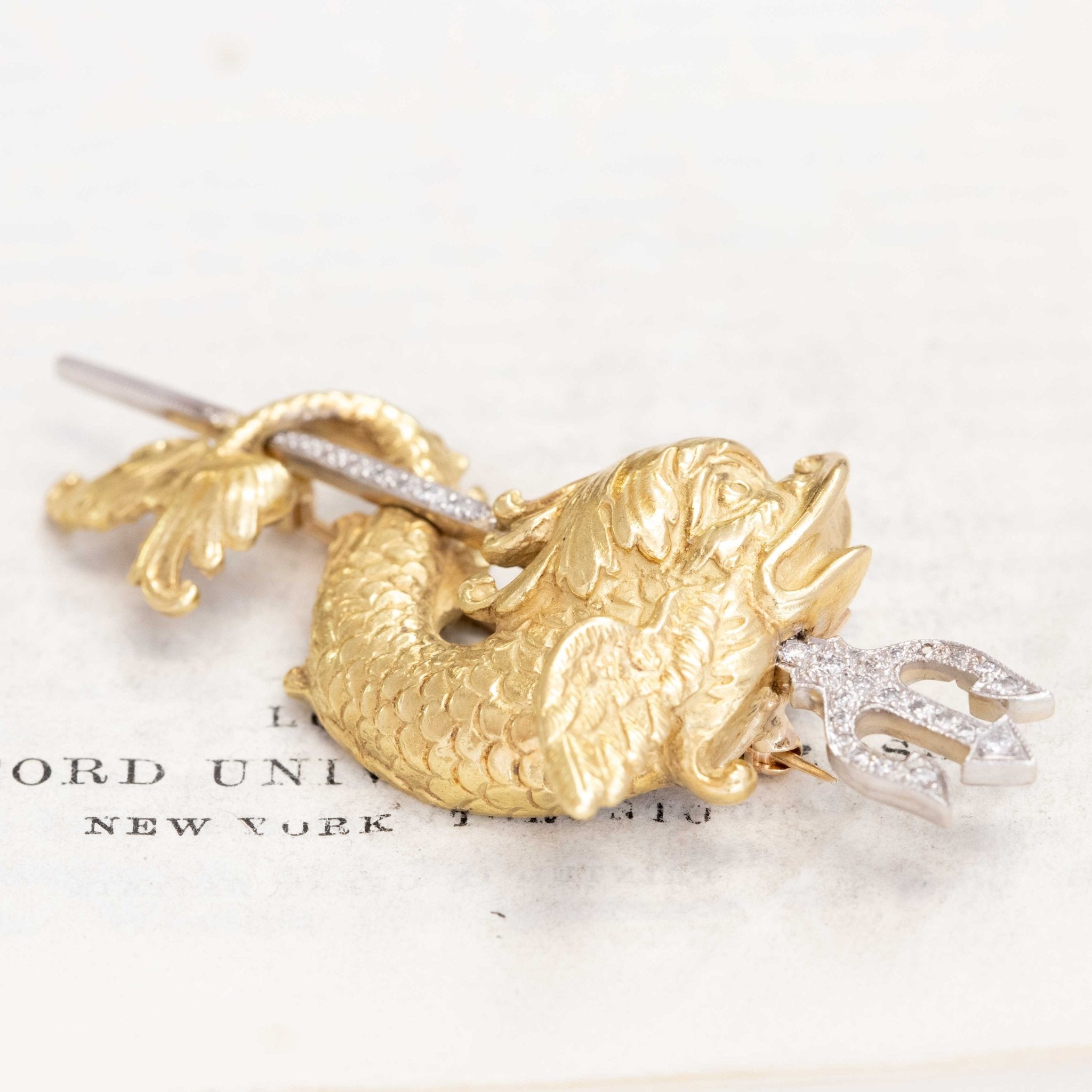 Antique gold sea creature brooch with diamonds