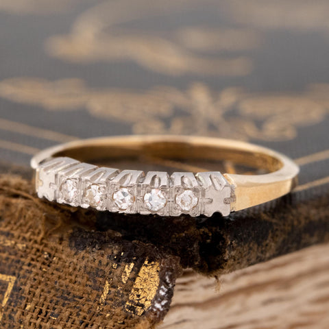 Vintage single cut diamond band in 14kt white and yellow gold – alternate view 4