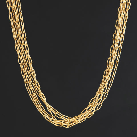 Vintage Six Row Long Paper Clip Chain Necklace
