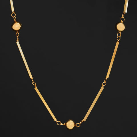Vintage Sphere & Bar Link Long Chain Necklace