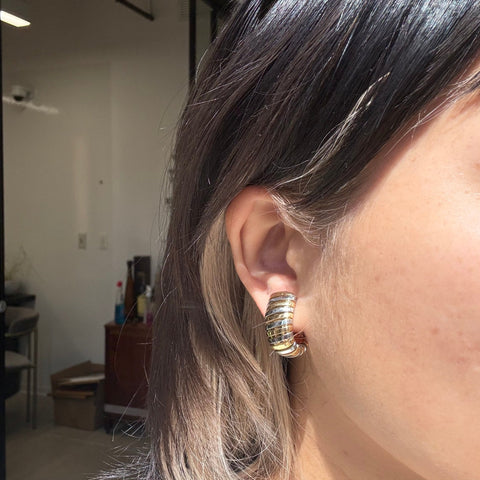 Vintage Steel & Gold Tubogas Clip-On Earrings, by Bvlgari
