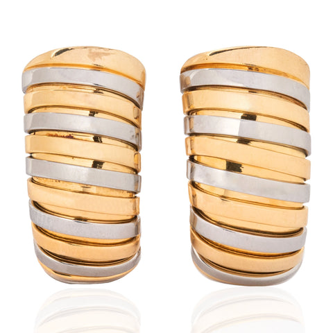 Vintage Steel & Gold Tubogas Clip-On Earrings, by Bvlgari