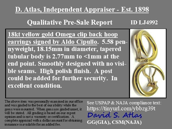 Collectible Aldo Cipullo 18k gold earrings with androgynous style