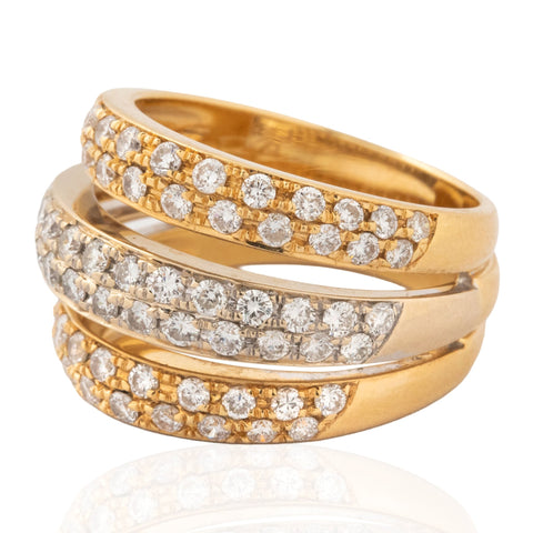 Vintage triple row pave diamond ring, 1.55ctw, 18K yellow and white gold – alternate view 6