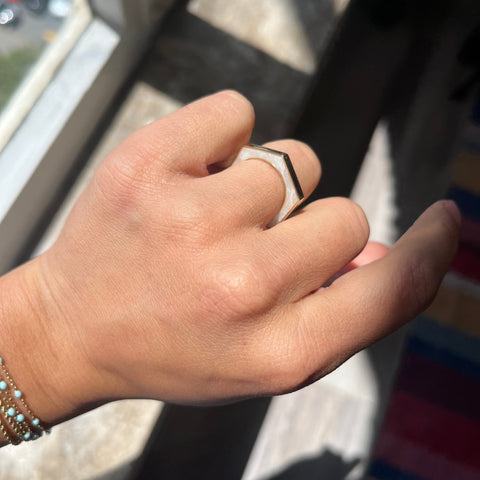 Vintage White Onyx Hexagonal Band