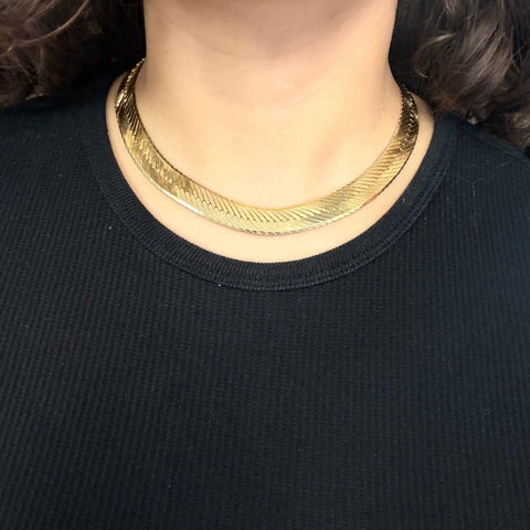 Vintage Wide Herringbone Necklace, Italian