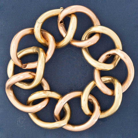 Vintage two-tone gold bracelet with rose and green links