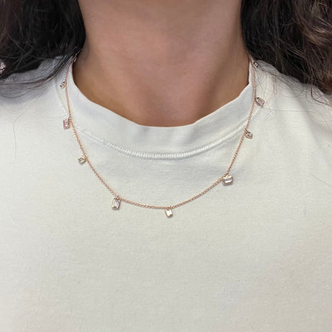 1.48ctw Baguette Cut Diamond Scatter Necklace
