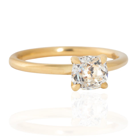 1.02ct GIA J VS2 antique old mine cut diamond four-prong solitaire engagement ring, 18K yellow gold – alternate view 3