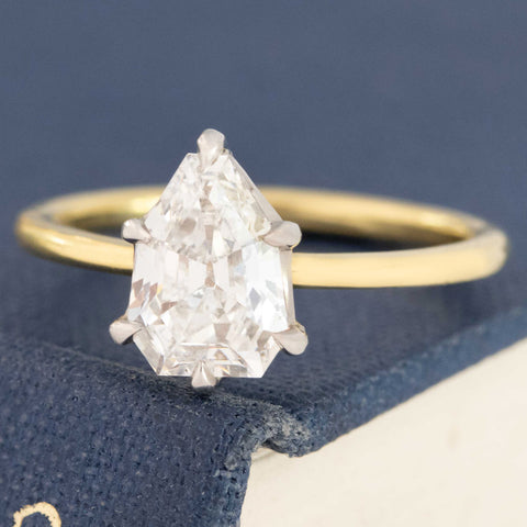 1.33ct Vintage Shield Shape Diamond Solitaire, GIA E VS2