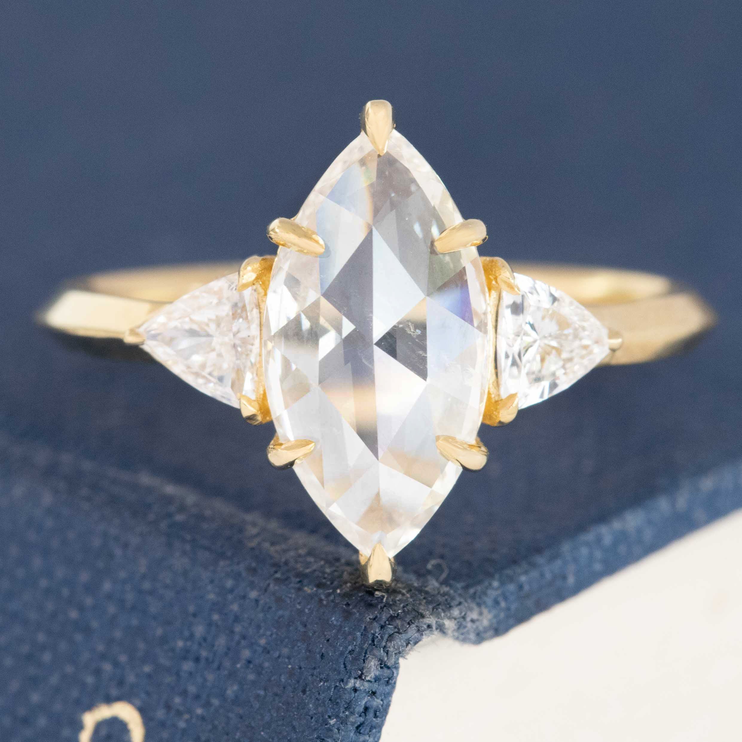 1.45ctw Marquise Rose Cut Diamond Trilogy Ring, GIA J I1