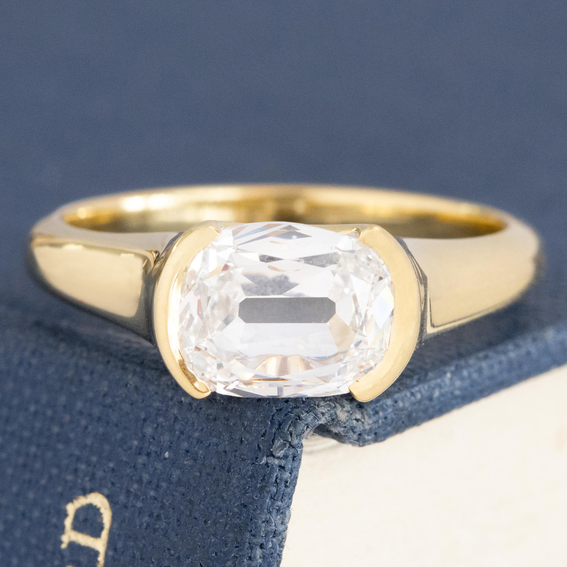 1.50ct Cushion Cut Diamond Half-Bezel Solitaire, GIA E SI2