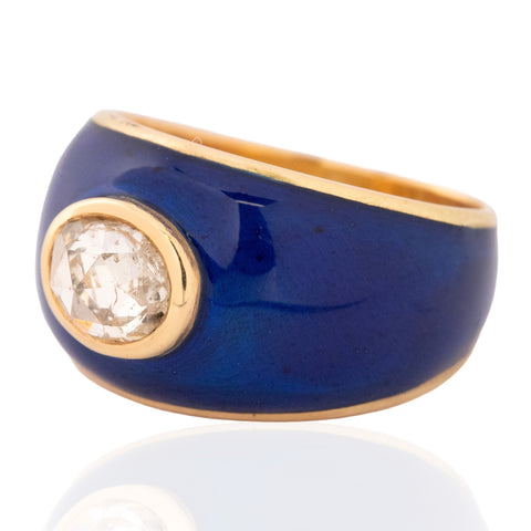 1.00ct Vintage Oval Rose Cut Diamond Enamel Ring