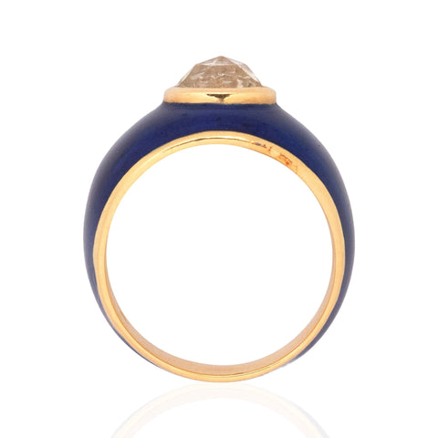 1.00ct Vintage Oval Rose Cut Diamond Enamel Ring