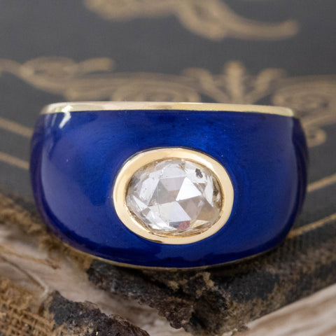 1.00ct Vintage Oval Rose Cut Diamond Enamel Ring