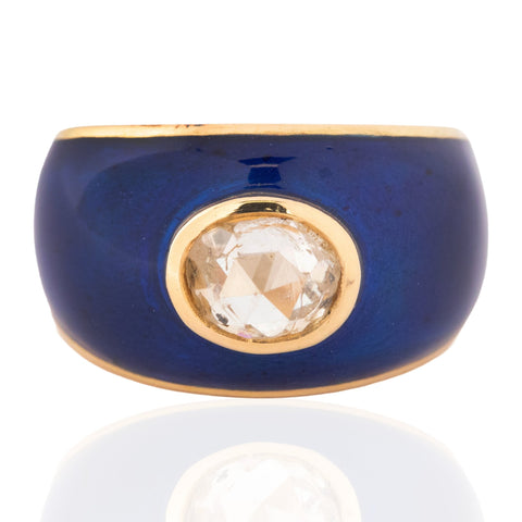 1.00ct Vintage Oval Rose Cut Diamond Enamel Ring