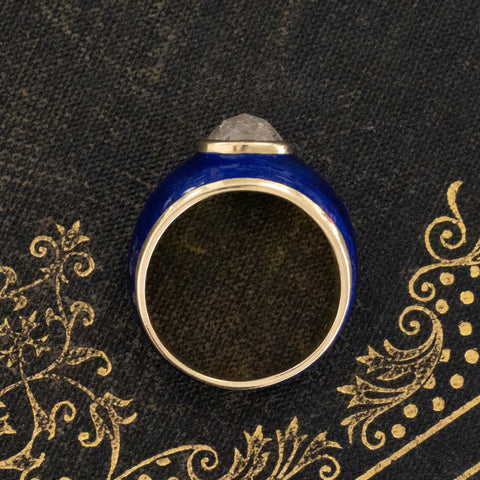 1.00ct Vintage Oval Rose Cut Diamond Enamel Ring