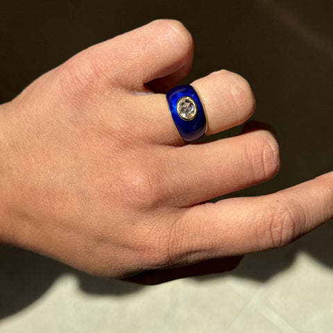 1.00ct Vintage Oval Rose Cut Diamond Enamel Ring