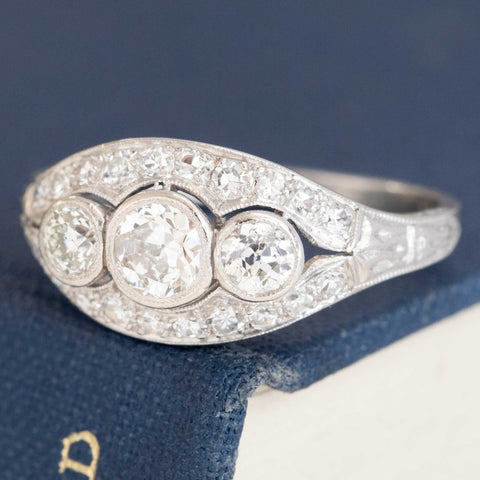 1.00ctw Antique Old European Cut Diamond 3-Stone Ring