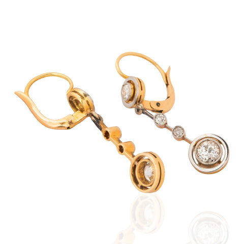 1.00ctw Edwardian Old European Cut Diamond Drop Earrings