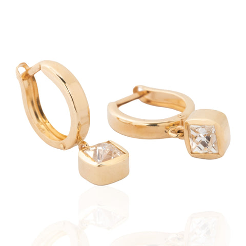 1.00ctw French Cut Diamond Bezel Drop Hoop Earrings