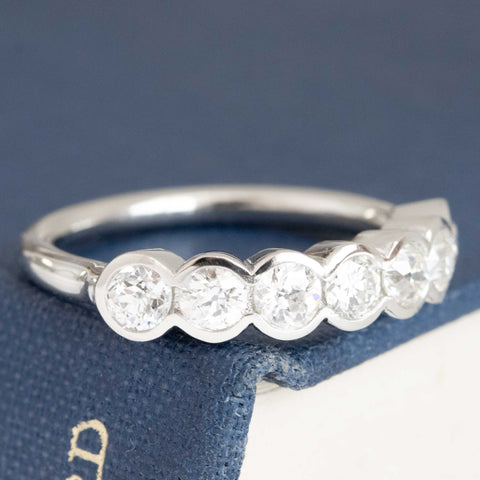 Historic style 1.00ctw Old European Cut Diamond Half Bezel Band wedding band with Old European Cut Diamonds, unique heirloom in platinum