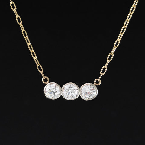 1.00ctw Old European Cut Diamond Trilogy Bezel Pendant