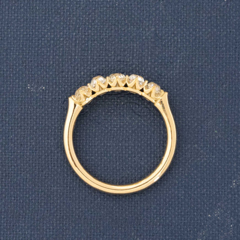 Side view of 1.00ctw Old Mine Cut Diamond 5-Stone Half-Hoop Band, vintage-inspired band with Old Mine Cut Diamonds, crafted in yellow gold