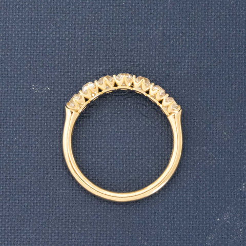 Side view of 1.00ctw Old Mine Cut Diamond 7-Stone Half-Hoop Band, vintage-inspired band with Old Mine Cut Diamonds, crafted in yellow gold