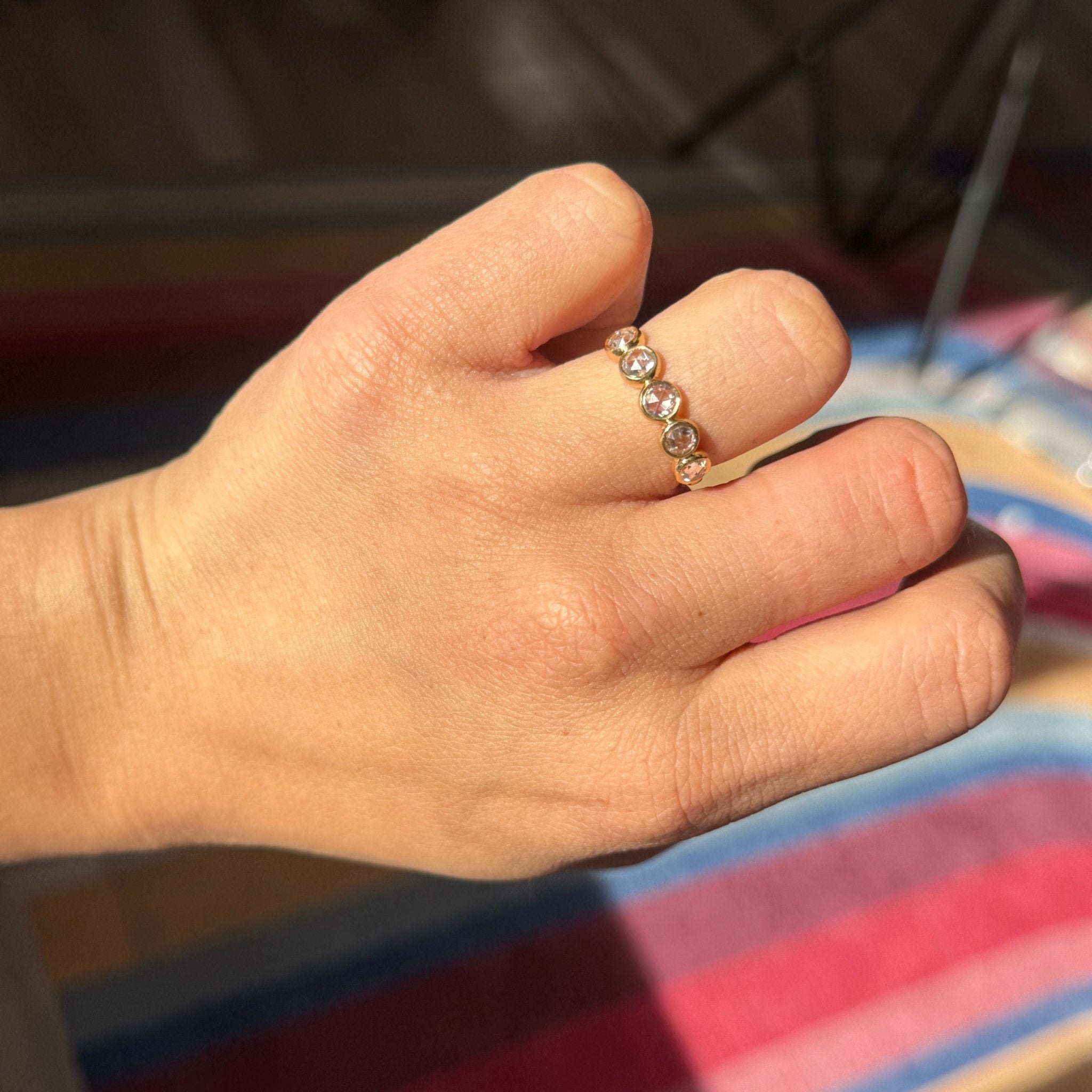 1.00ctw Rose Cut Diamond 5-Stone Bezel Band