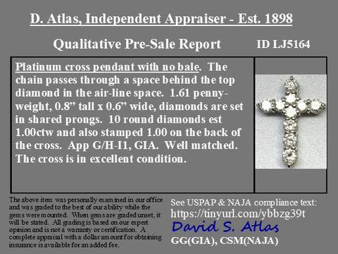 1.00ctw Round Brilliant Cut Diamond Cross Charm
