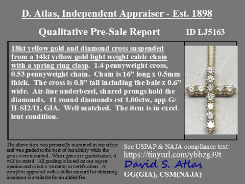 1.00ctw Round Brilliant Cut Diamond Cross Pendant