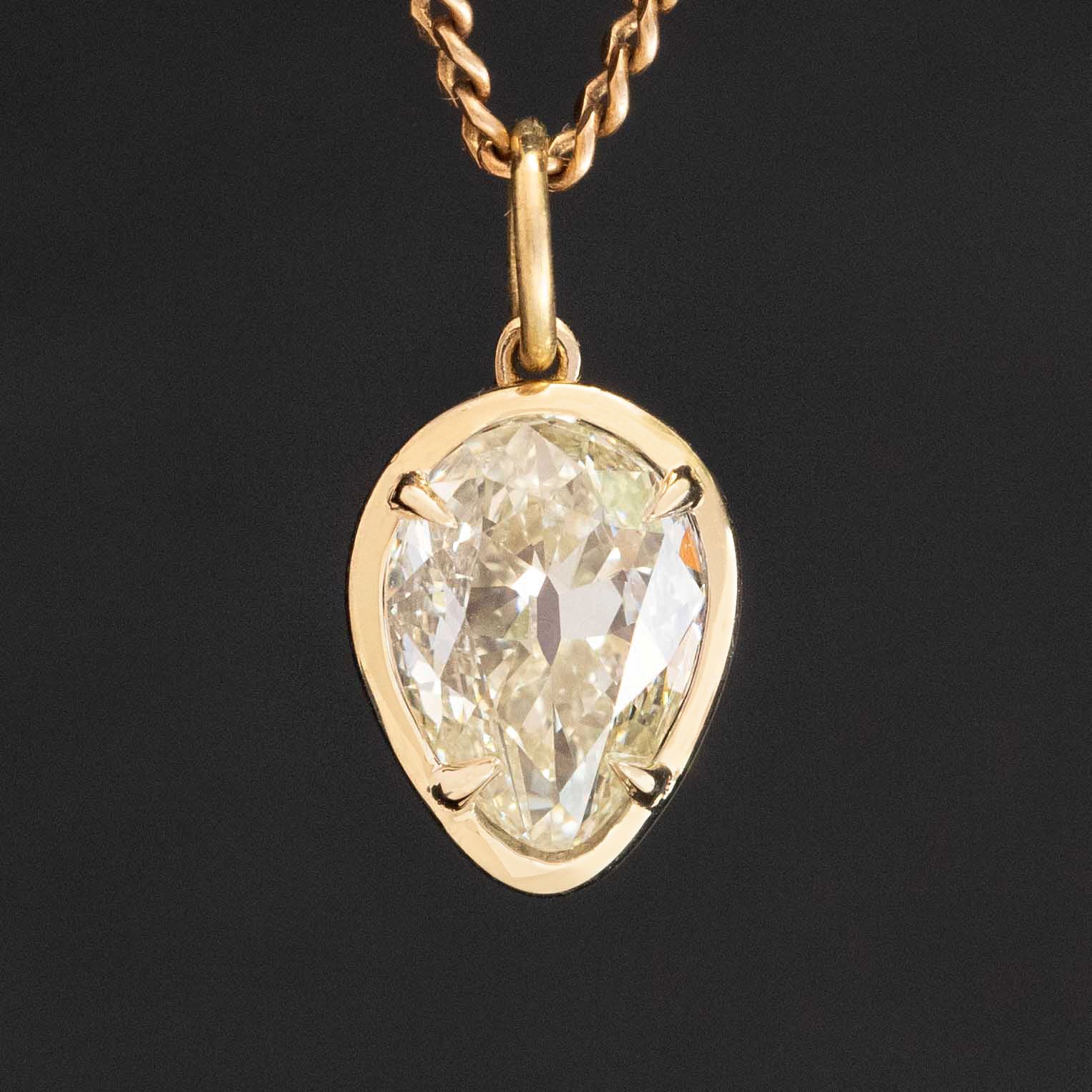 1.01ct pear cut diamond pendant on delicate gold chain