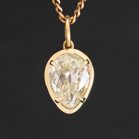 1.01ct pear cut diamond pendant on delicate gold chain