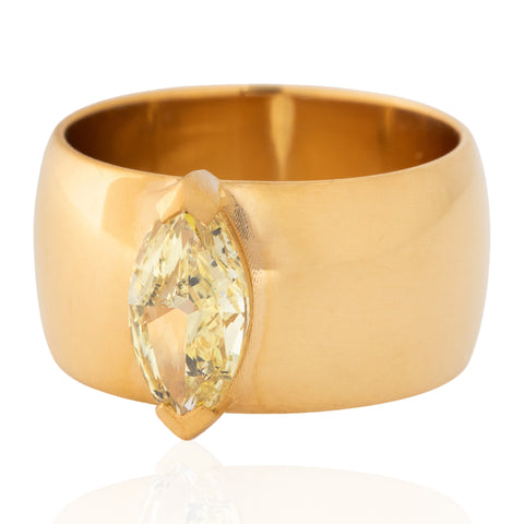 1.01ct Fancy Yellow Marquise Cut Diamond Wide Solitaire, GIA
