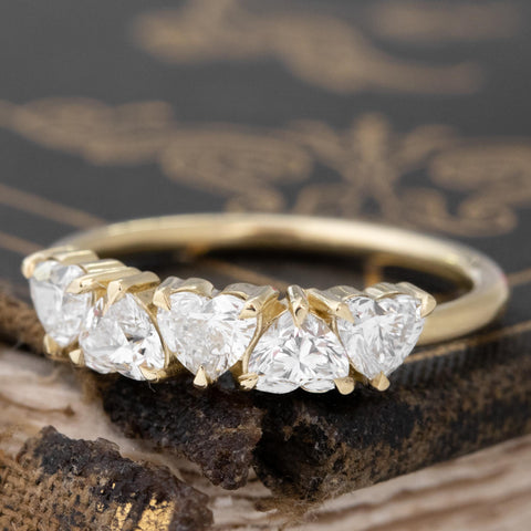 Antique lovers’ 1.01ctw Heart Cut Diamond 5-Stone Band in yellow gold, featuring rare Earth-mined Antique Diamonds