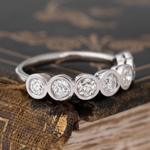 Historic style 1.01ctw Old European Cut Diamond Bezel Half-Hoop Band wedding band with Old European Cut Diamonds, unique heirloom in platinum