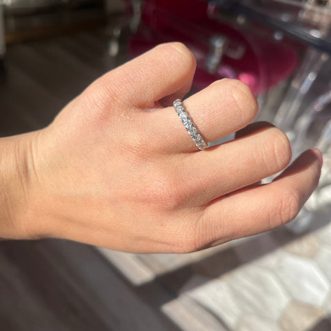 Elegant 1.01ctw Old European Cut Diamond Half-Eternity Yin-Yang Band, romantic design with Old European Cut Diamonds, Earth-mined diamonds in platinum and yellow gold
