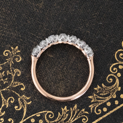 Side view of 1.01ctw Old Mine Cut Diamond 7-Stone Band, vintage-inspired band with Old Mine Cut Diamonds, crafted in platinum