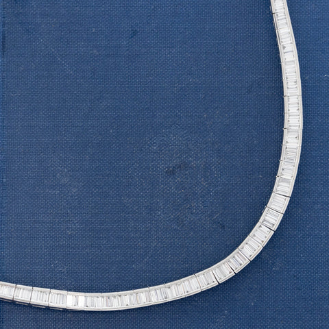 10.20ctw Vintage Baguette Cut Diamond Graduated Tennis Necklace