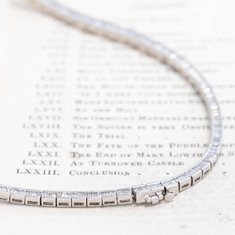 10.20ctw Vintage Baguette Cut Diamond Graduated Tennis Necklace