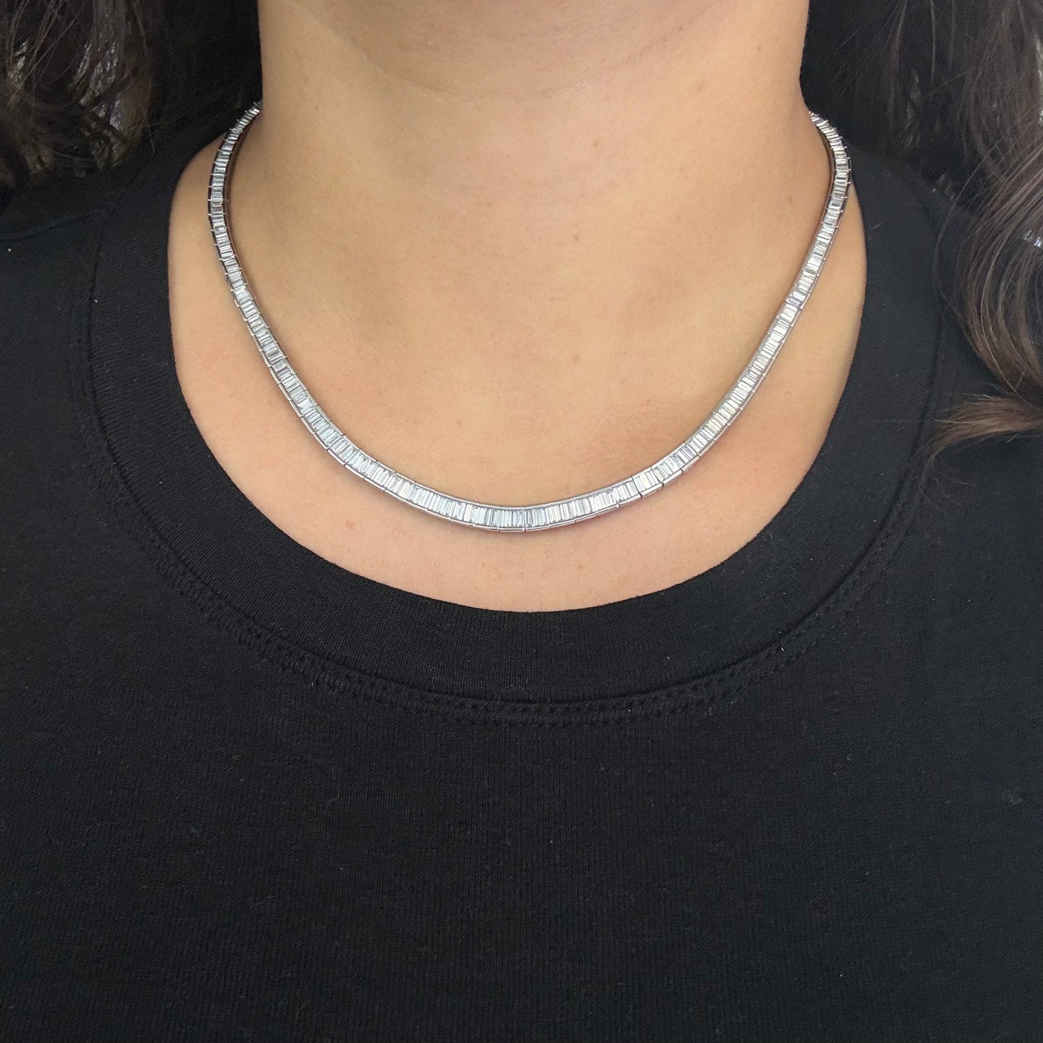 10.20ctw Vintage Baguette Cut Diamond Graduated Tennis Necklace