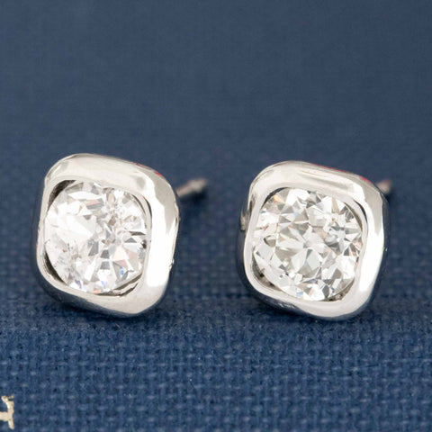 1.02ctw Old European Cut Diamond Bezel Stud Earrings