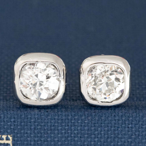 1.02ctw Old European Cut Diamond Bezel Stud Earrings