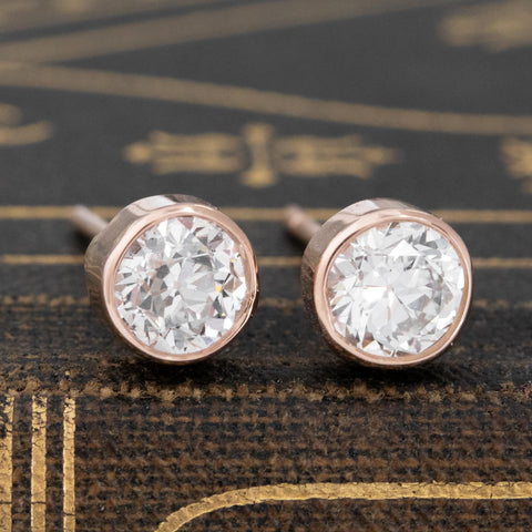 1.02ctw Old European Cut Diamond Stud Earrings
