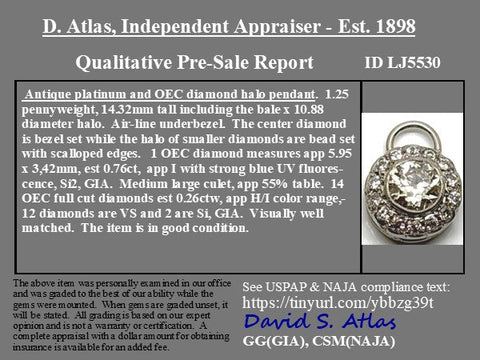 1.02ctw Vintage Old European Cut Diamond Cluster Pendant